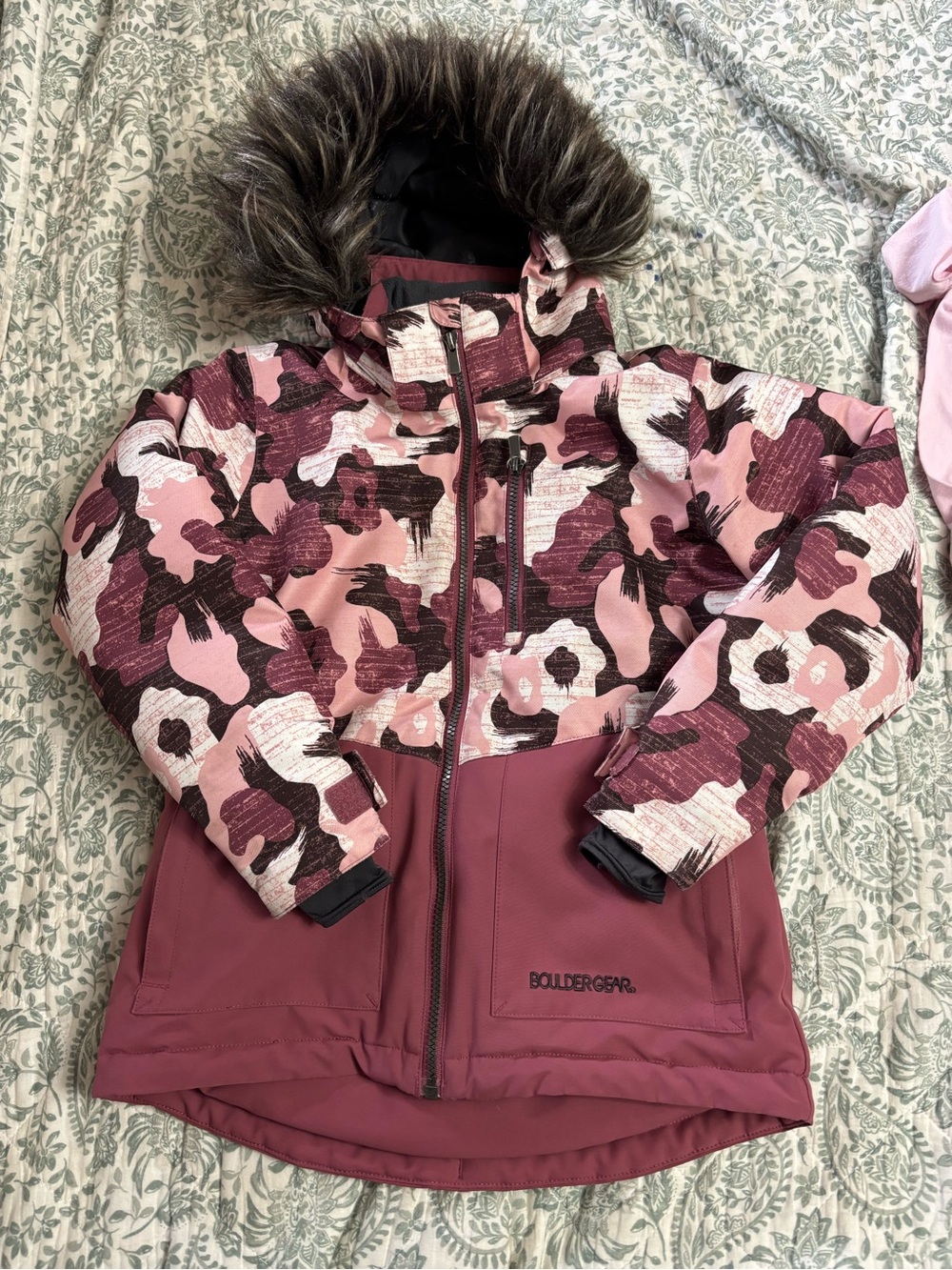 Boulder Gear Girls' Pink Camo Winter Jacket with Faux Fur Hood